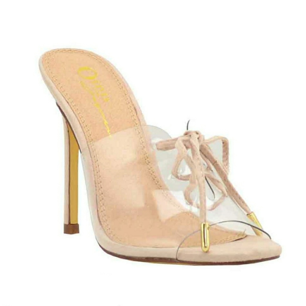 Nude Transparent Mules Tie Up High Heels - Picture 2 of 5
